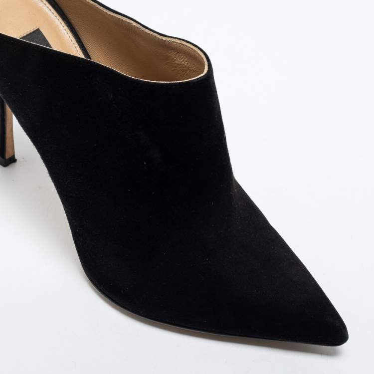 Pre Owned Sergio Rossi Black Suede Point Toe Mules Size 38   
