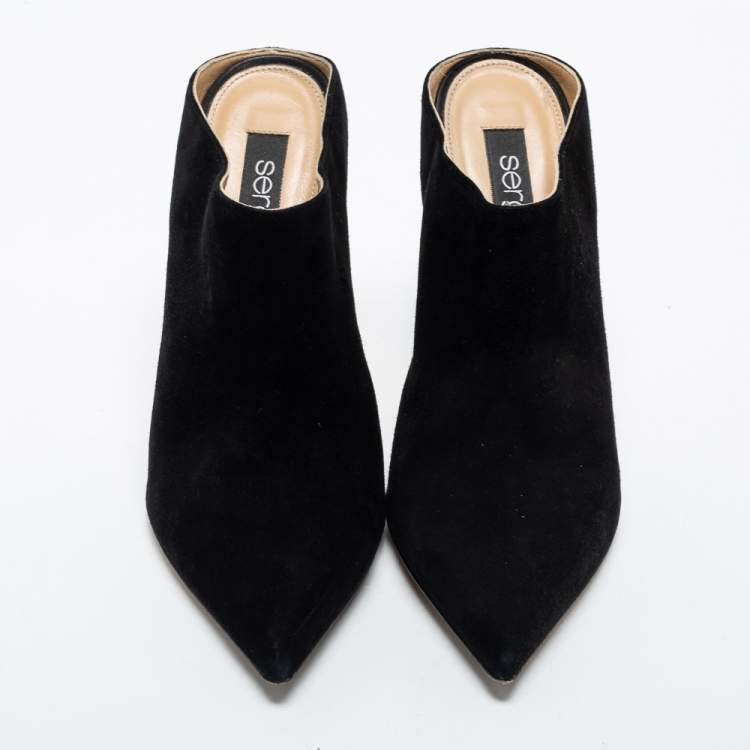 Pre Owned Sergio Rossi Black Suede Point Toe Mules Size 38   