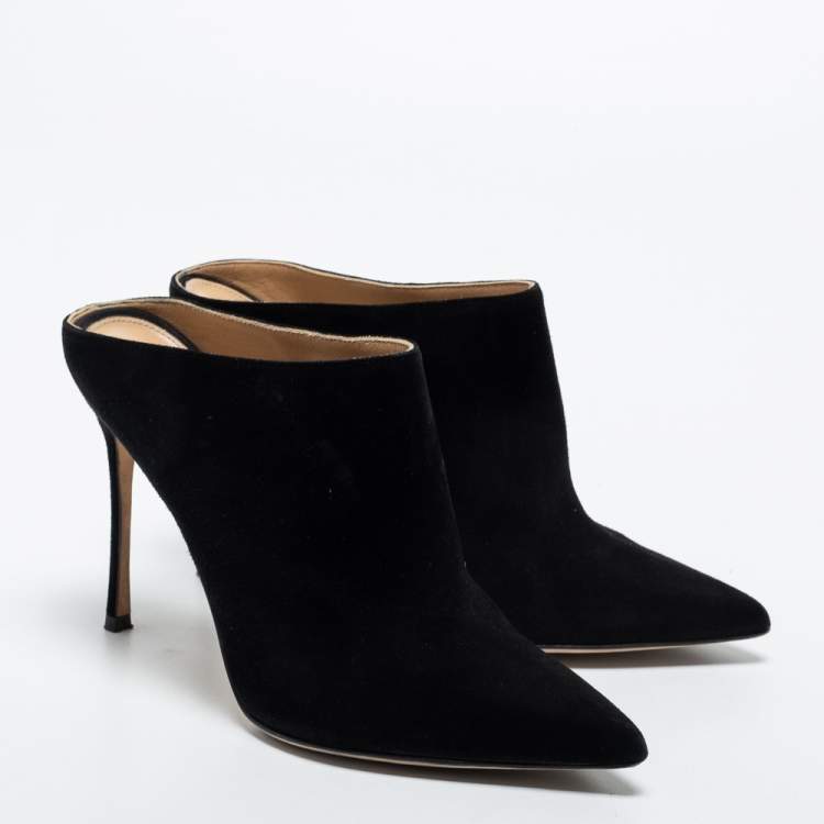 Pre Owned Sergio Rossi Black Suede Point Toe Mules Size 38   