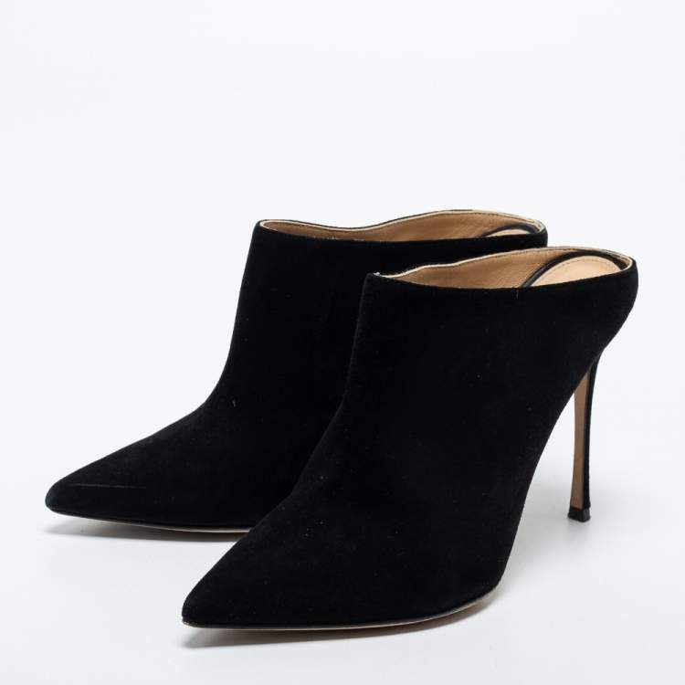 Pre Owned Sergio Rossi Black Suede Point Toe Mules Size 38   
