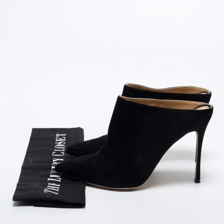 Pre Owned Sergio Rossi Black Suede Point Toe Mules Size 38   
