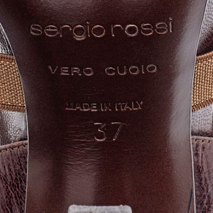 Pre Owned Sergio Rossi Brown/Grey Leather and Elastic Strappy Sandals Size 37