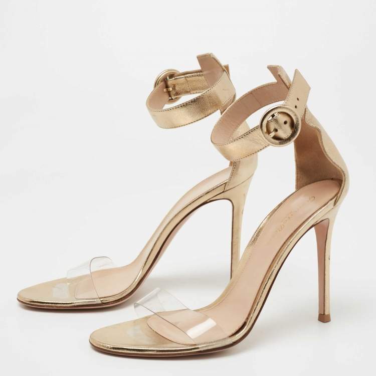 مملوكة مسبقًا Sergio Rossi Gold Leather and PVC Portofino Sandals Size 39