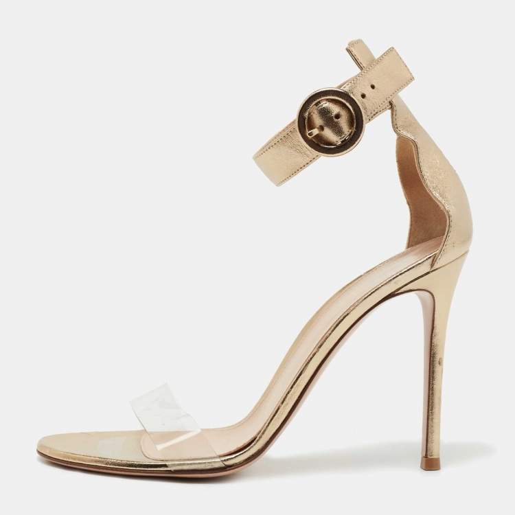 مملوكة مسبقًا Sergio Rossi Gold Leather and PVC Portofino Sandals Size 39
