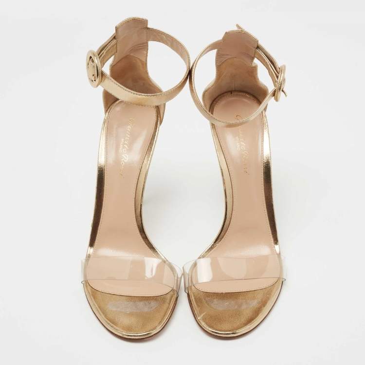 مملوكة مسبقًا Sergio Rossi Gold Leather and PVC Portofino Sandals Size 39