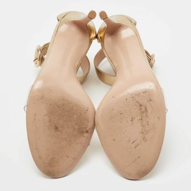 مملوكة مسبقًا Sergio Rossi Gold Leather and PVC Portofino Sandals Size 39