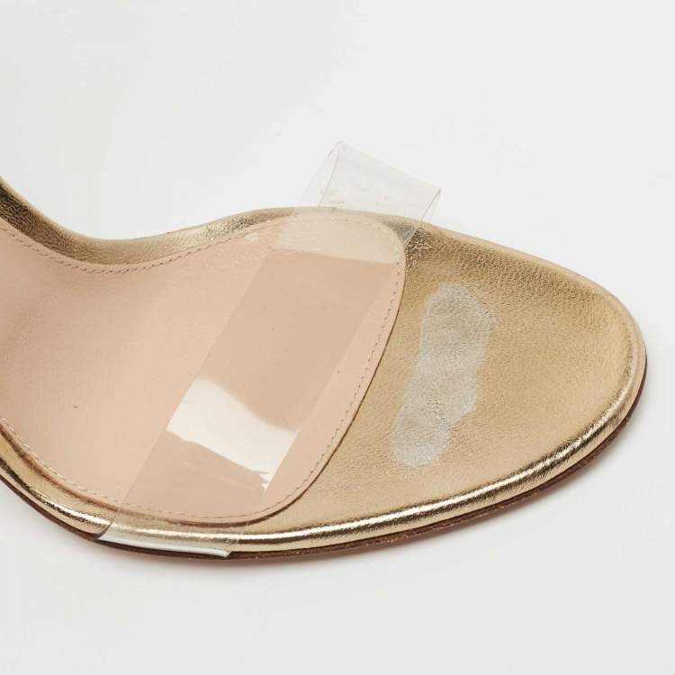 مملوكة مسبقًا Sergio Rossi Gold Leather and PVC Portofino Sandals Size 39