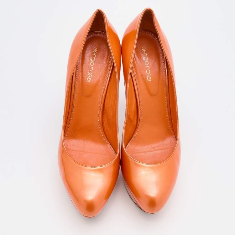Pre Owned Sergio Rossi Orange Patent Leather Platform Pumps Size 41
