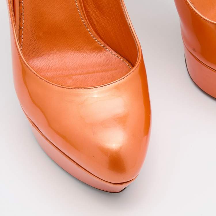 Pre Owned Sergio Rossi Orange Patent Leather Platform Pumps Size 41
