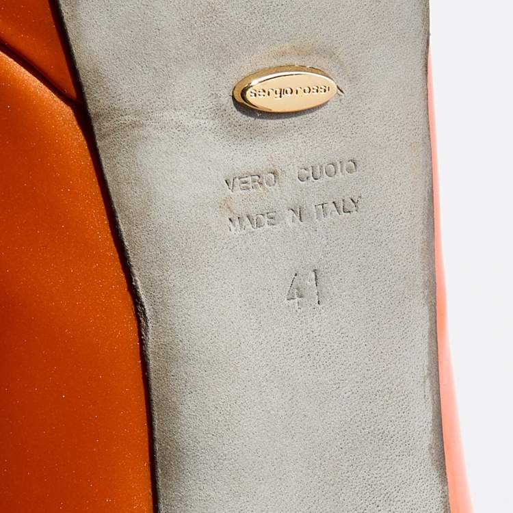 Pre Owned Sergio Rossi Orange Patent Leather Platform Pumps Size 41