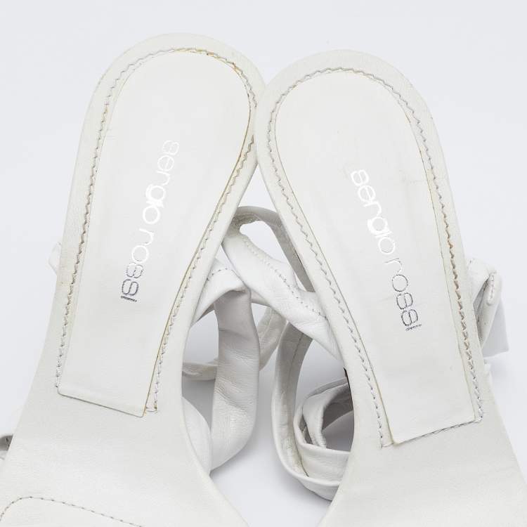 Pre Owned Sergio Rossi White Leather Ankle Wrap Sandals Size 38