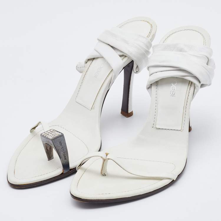 Pre Owned Sergio Rossi White Leather Ankle Wrap Sandals Size 38