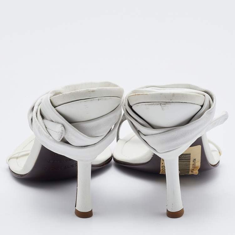 Pre Owned Sergio Rossi White Leather Ankle Wrap Sandals Size 38