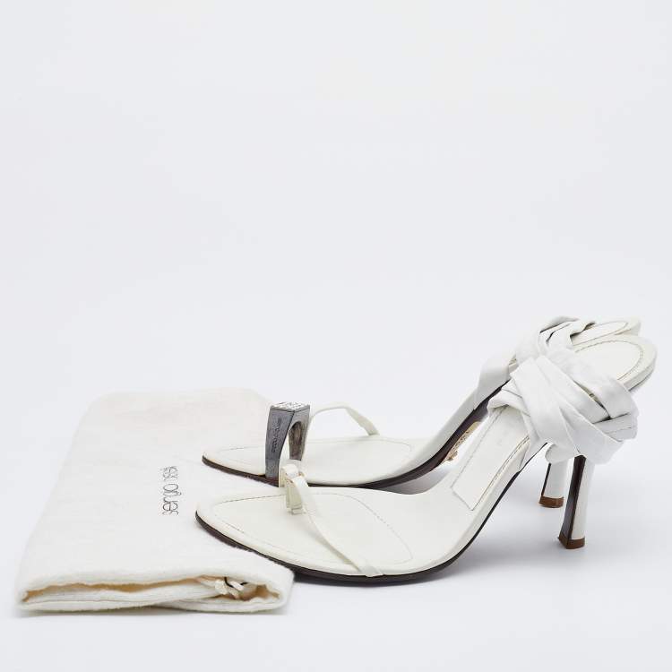 Pre Owned Sergio Rossi White Leather Ankle Wrap Sandals Size 38