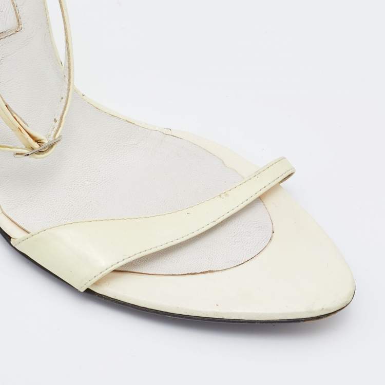 Pre Owned Sergio Rossi Off White Patent Leather Wedge Sandals Size 38
