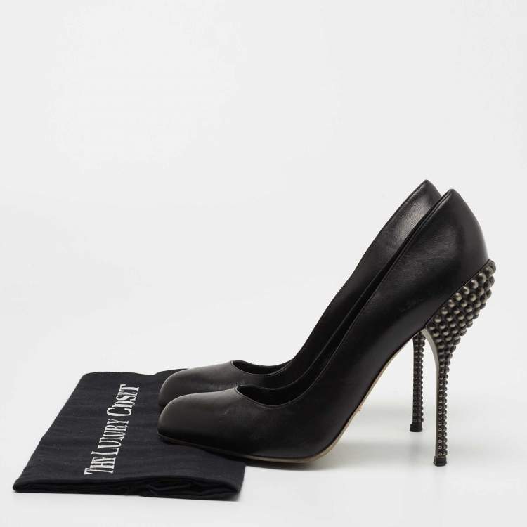 Pre Owned Sergio Rossi Black Leather Studded Heel Pumps Size 41