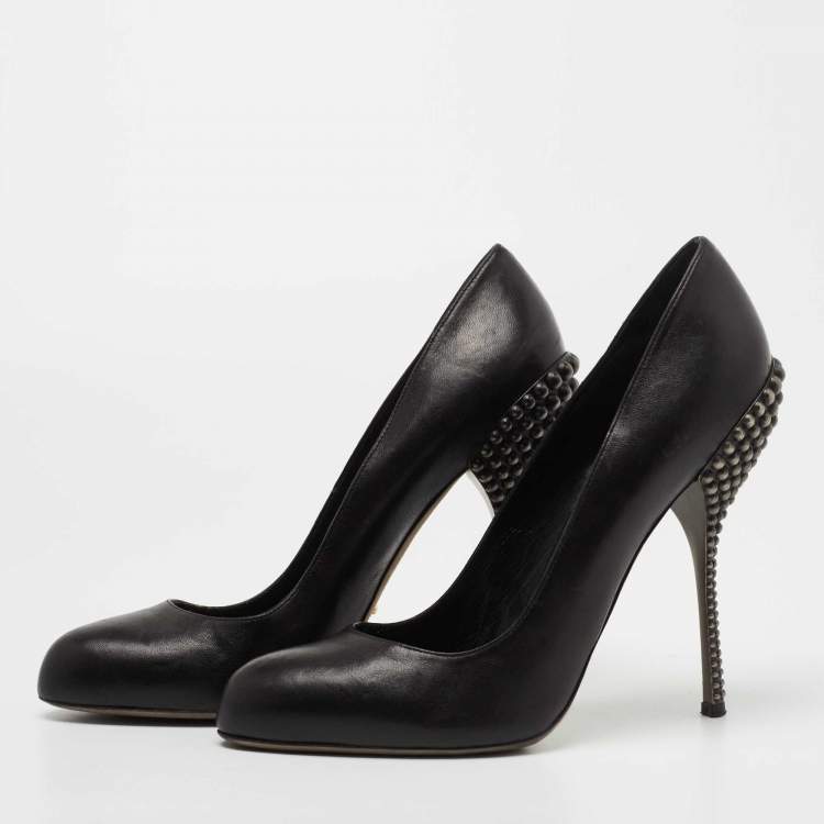 Pre Owned Sergio Rossi Black Leather Studded Heel Pumps Size 41