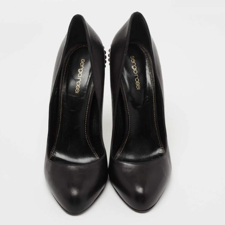 Pre Owned Sergio Rossi Black Leather Studded Heel Pumps Size 41