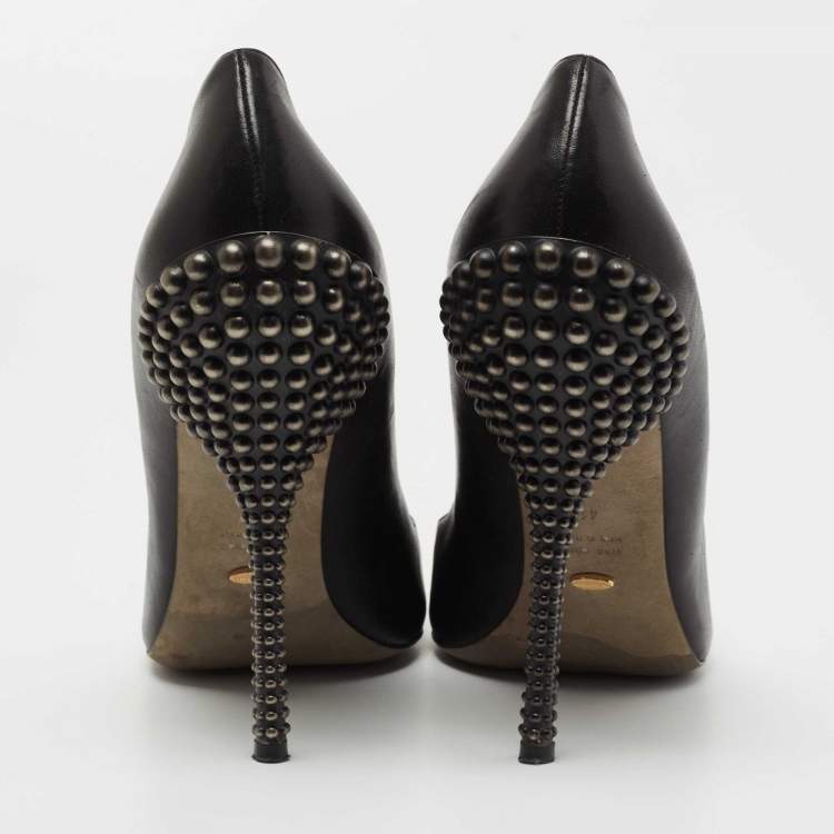 Pre Owned Sergio Rossi Black Leather Studded Heel Pumps Size 41