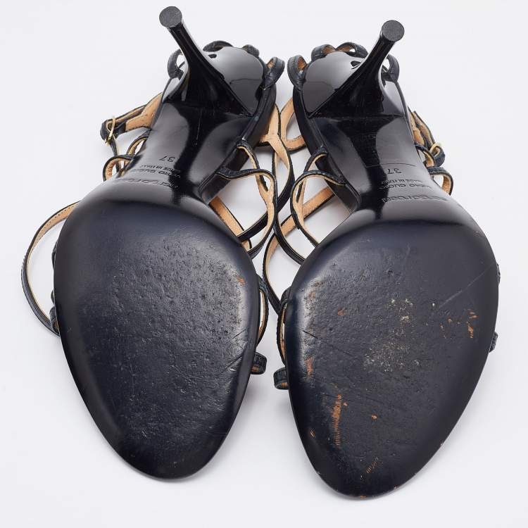 Pre Owned Sergio Rossi Black Leather Strappy Sandals Size 37