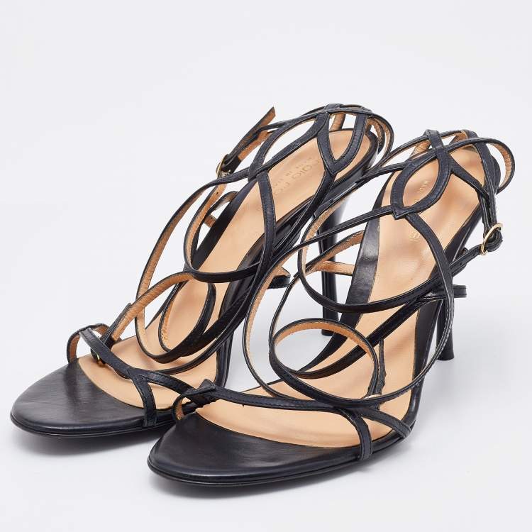 Pre Owned Sergio Rossi Black Leather Strappy Sandals Size 37