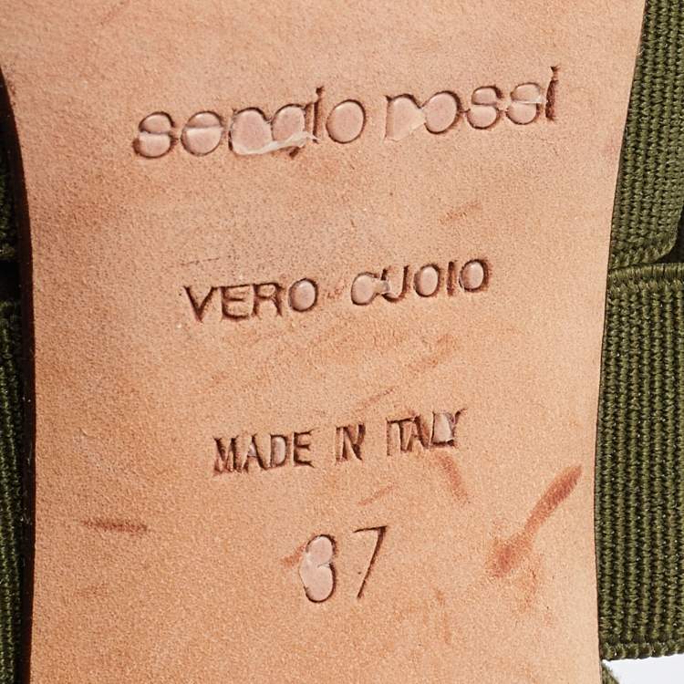 Pre Owned Sergio Rossi Olive Green Leather and Stretch Band Strappy Sandals Size 37
