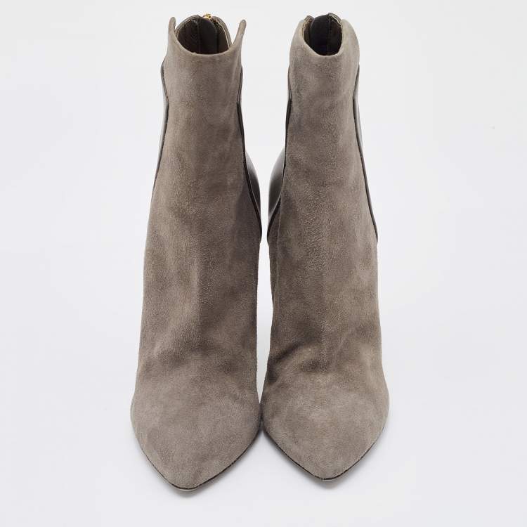 Pre Owned Sergio Rossi Grey Suede and Leather Ankle Length Boots Size 38