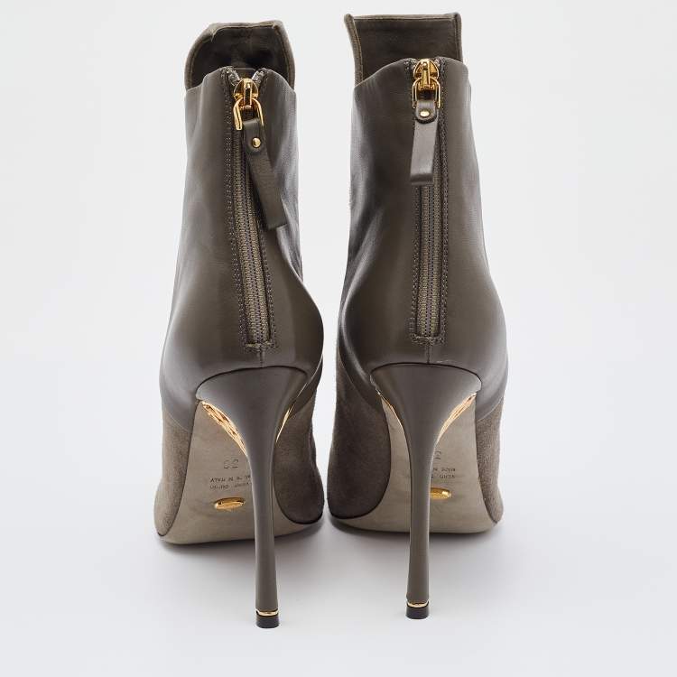 Pre Owned Sergio Rossi Grey Suede and Leather Ankle Length Boots Size 38