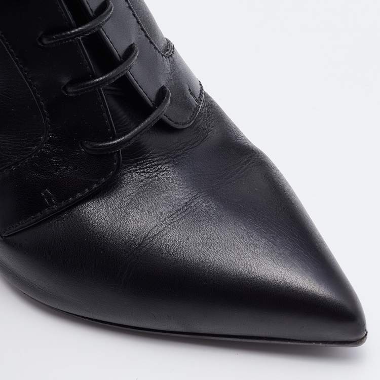 Pre Owned Sergio Rossi Black Leather Buckle Detail Lace Up Ankle Length Boots Size 39