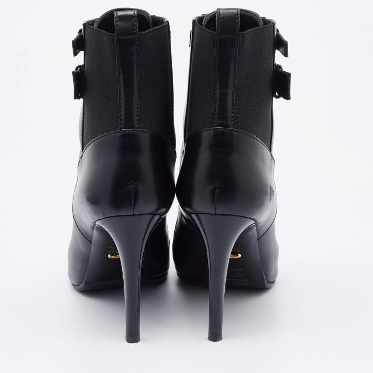 Pre Owned Sergio Rossi Black Leather Buckle Detail Lace Up Ankle Length Boots Size 39