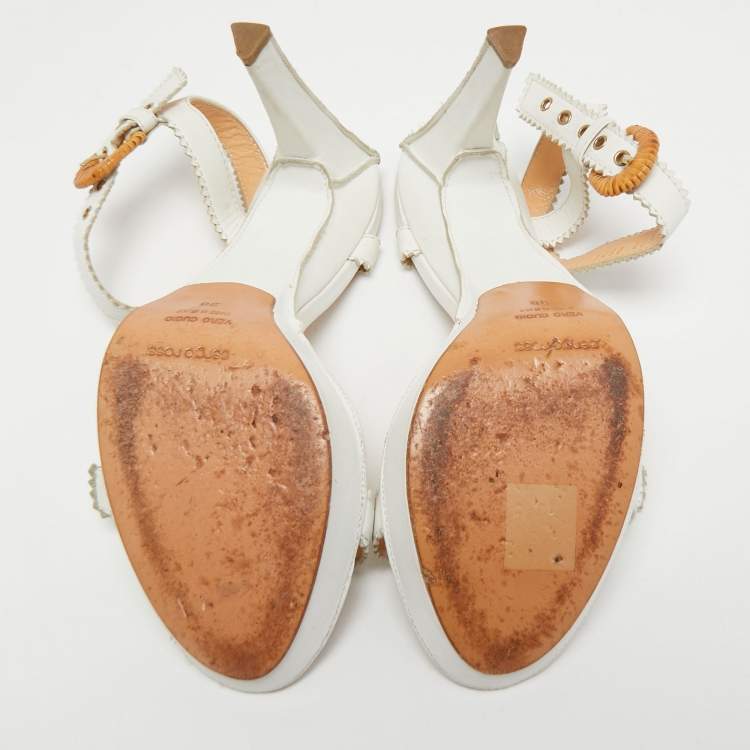 Pre Owned Sergio Rossi White Leather Buckle Toe Platform Sandals Size 38