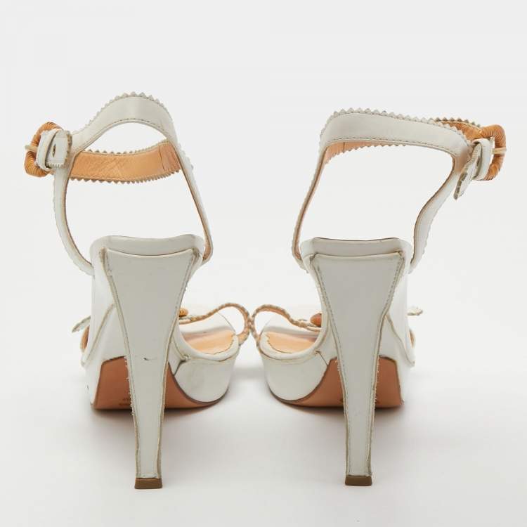 Pre Owned Sergio Rossi White Leather Buckle Toe Platform Sandals Size 38