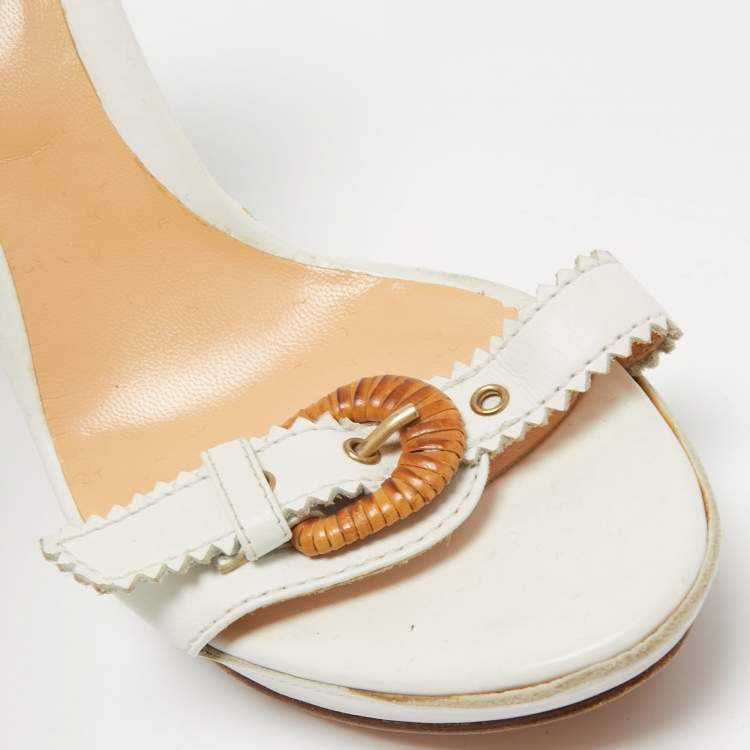 Pre Owned Sergio Rossi White Leather Buckle Toe Platform Sandals Size 38