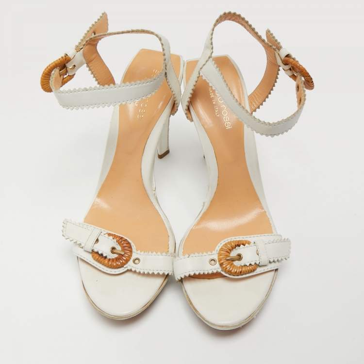 Pre Owned Sergio Rossi White Leather Buckle Toe Platform Sandals Size 38