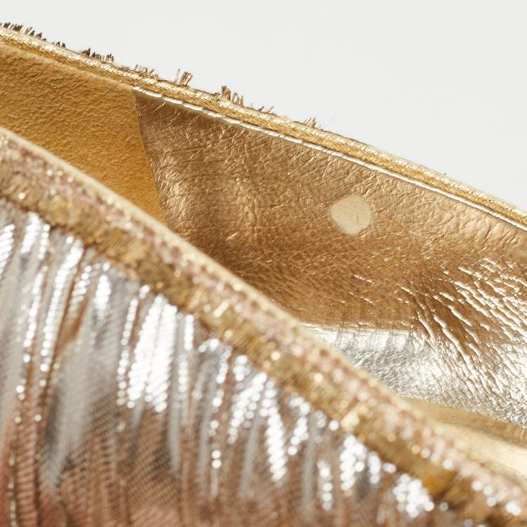 مملوكة مسبقًا Sergio Rossi Gold Ruffled Lame Fabric Peep Toe Pumps Size 37