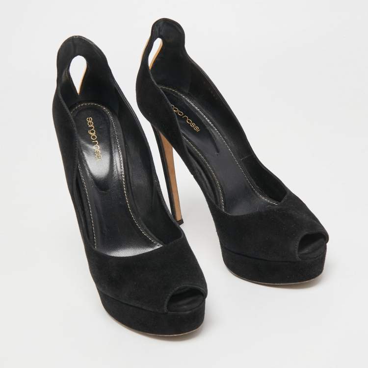 Pre Owned Sergio Rossi Black Suede Peep Toe Platform Pumps Size 41