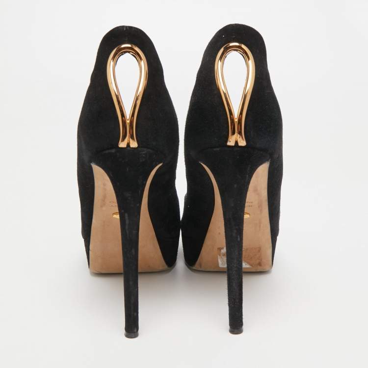 Pre Owned Sergio Rossi Black Suede Peep Toe Platform Pumps Size 41