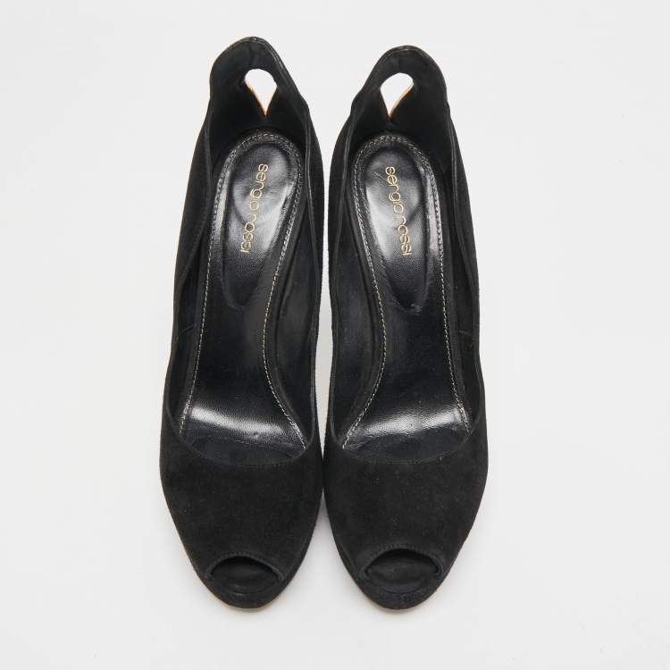 Pre Owned Sergio Rossi Black Suede Peep Toe Platform Pumps Size 41