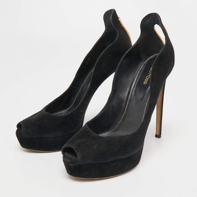 Pre Owned Sergio Rossi Black Suede Peep Toe Platform Pumps Size 41