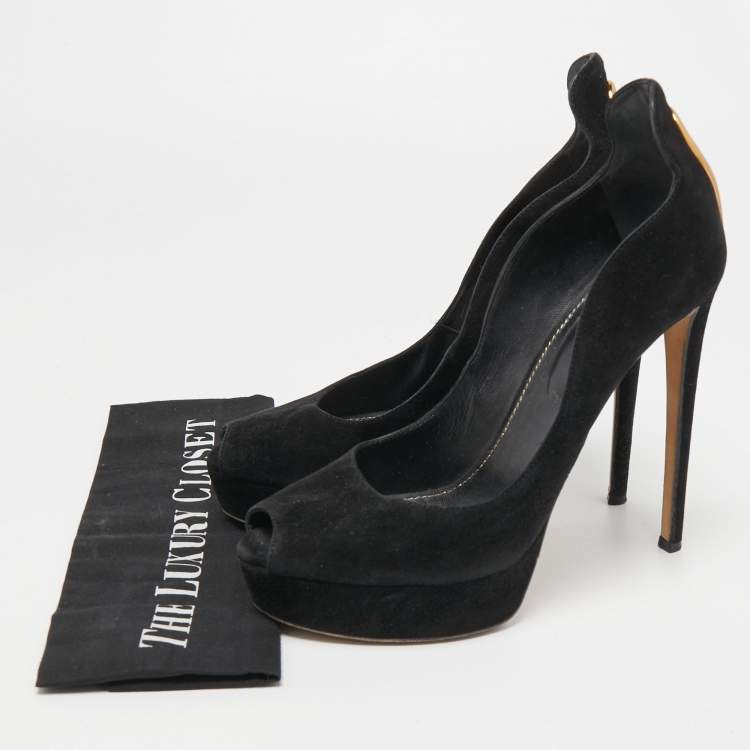 Pre Owned Sergio Rossi Black Suede Peep Toe Platform Pumps Size 41