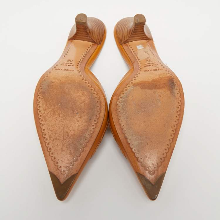 Pre Owned Sergio Rossi Tan Leather Mules Size 36