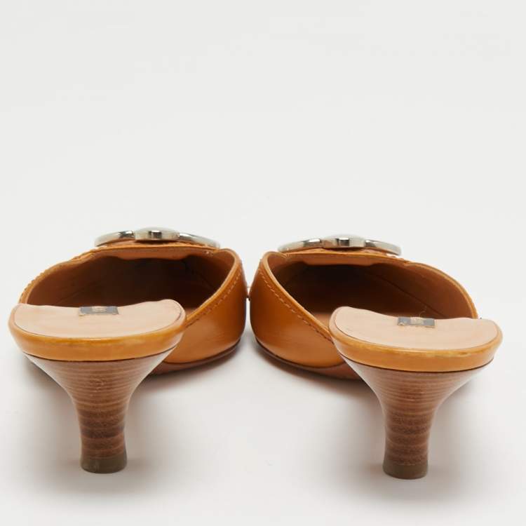 Pre Owned Sergio Rossi Tan Leather Mules Size 36
