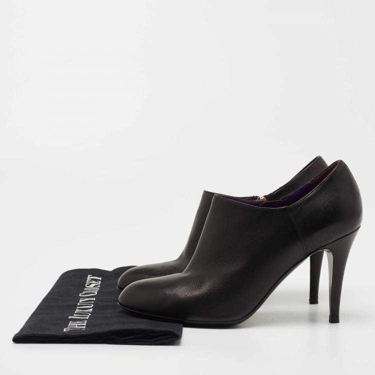 Pre Owned Sergio Rossi Black Leather Zip Booties Size 38.5