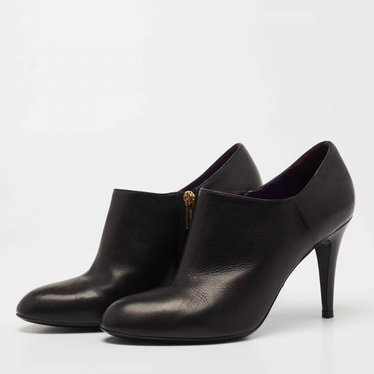 Pre Owned Sergio Rossi Black Leather Zip Booties Size 38.5