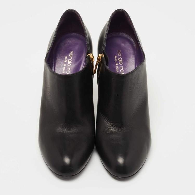 Pre Owned Sergio Rossi Black Leather Zip Booties Size 38.5