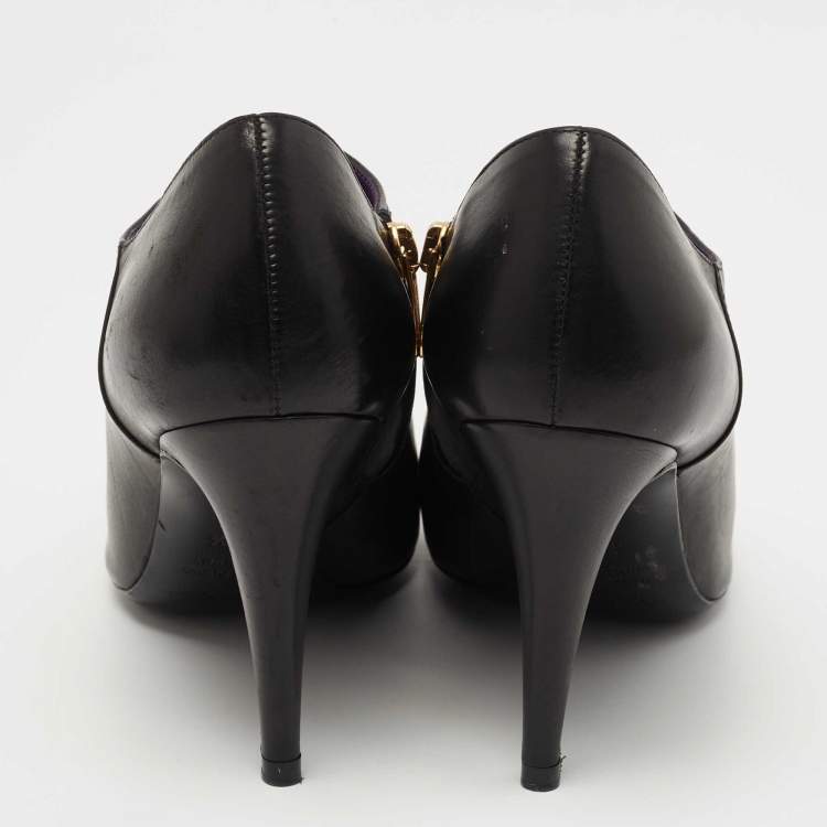 Pre Owned Sergio Rossi Black Leather Zip Booties Size 38.5