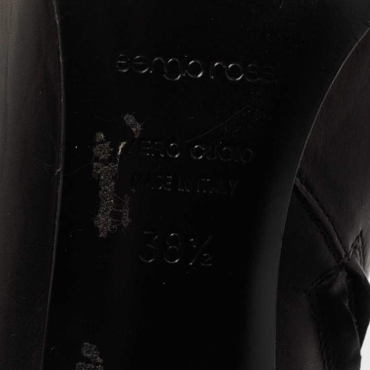 Pre Owned Sergio Rossi Black Leather Zip Booties Size 38.5