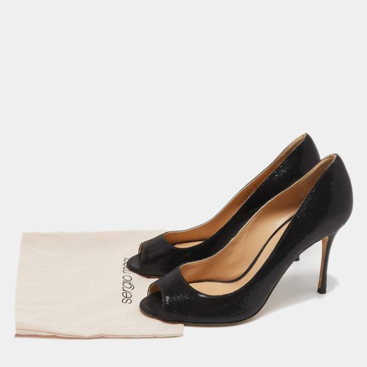 مملوكة مسبقًا Sergio Rossi Black Texture Suede Peep Toe Pumps Size 37