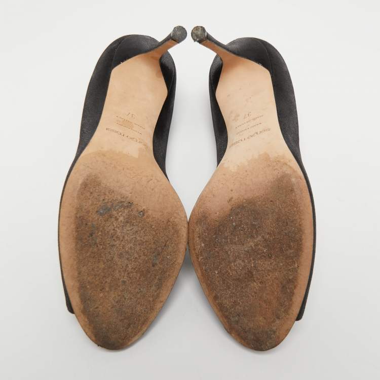 مملوكة مسبقًا Sergio Rossi Black Texture Suede Peep Toe Pumps Size 37