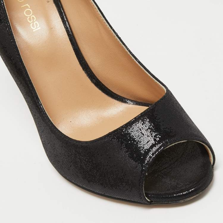 مملوكة مسبقًا Sergio Rossi Black Texture Suede Peep Toe Pumps Size 37